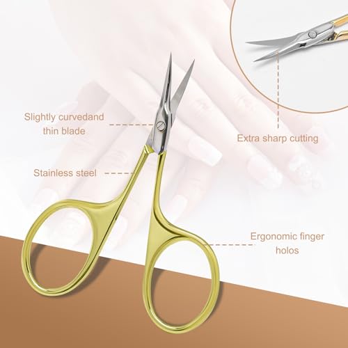 CGBE Cuticle Scissors, Extra Fine Curved Eyebrow Scissors, Gold - color: Gold