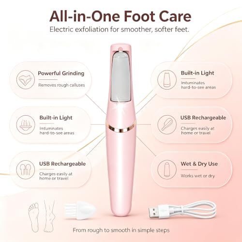 Electric Callus Removers for Feet,2‑Speed Electric Foot Callus Remover Pedicure Kits Rechargeable with 2 Washable Roller Heads,Removes Dry Skin for Smoother Feet, Foot Care for Dead Skin Ideal Gift