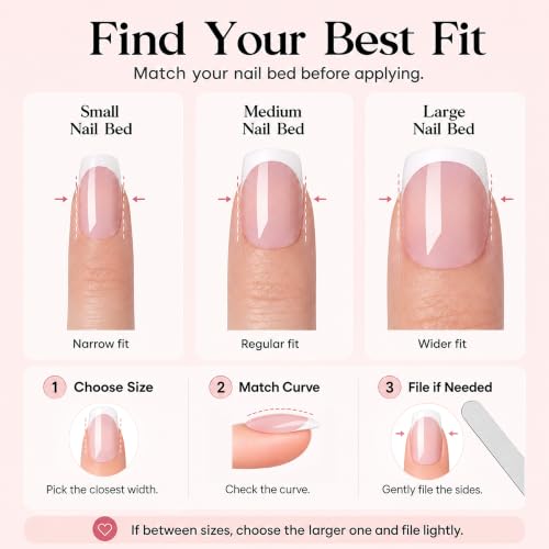 Beetles French Tips Press On Nails - Short Square 150 Pcs - color: 01 - Pink French - S
