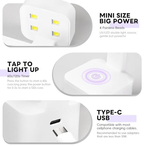PEACECOLOR Mini U V Light for Gel Nails, Fast Curing 2 Timer Modes - color: Mini Nail Lamp
