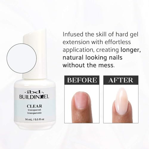 IBD Building Gel Clear – Hard Builder Gel for Nails Extensions, Soak-Off UV/LED for Sculpting & Strengthening, Nail Enhancement Gels, 0.5 oz - color: Clear