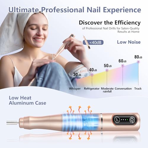 TUOBEO Cordless Nail Drill Electric Nail File Kit, Rechargeable Efile Set - color: Gold