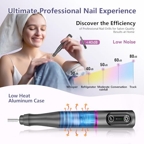 TUOBEO Cordless Nail Drill Electric Nail File Kit, Rechargeable Efile Set - color: Gray
