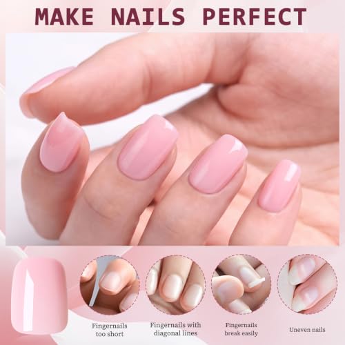 Short Pink Press on Nails Square Fake Nails Press ons Pink Glue Nails-H - color: Blush Pink