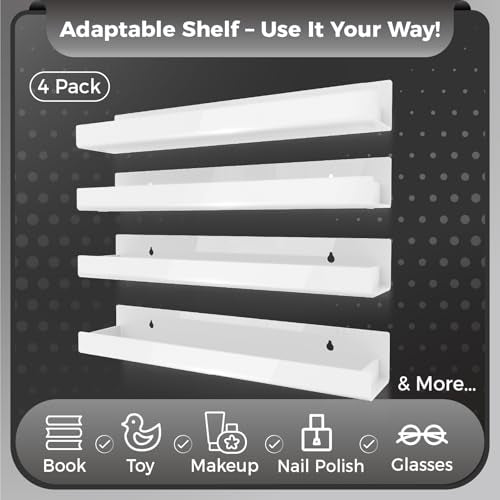 4 Pack 15 Inch White Acrylic Floating Wall Shelves, Kids Bookshelf - color: 15in-whtie