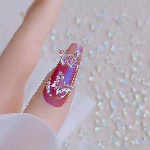 100Pcs 3D Butterfly Nail Charms - Aurora Effect Resin Nail Art Decorations, Cute Kawaii Nail Art Charms for Acrylic Nails DIY, Manicure Supplies for Women Girls