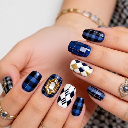 PH PandaHall 3pcs Plaid Pattern Nail Stamping Plates Checkered Nail Image Plate Geometric Nails Art Stencils Line Tartan Nails Art Templates for Women Manicures Salon DIY Printing Design - style: Plaid Pattern