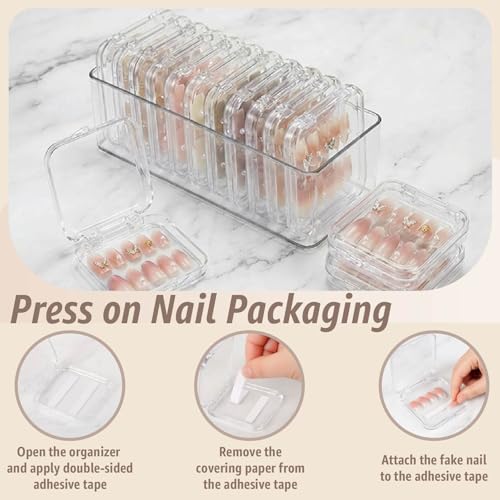 Clear Press On Nail Storage Containers 12-Pack Stackable Cases, Press Ons Nail Packaging Organizer Case, Acrylic Tips and Fake Nails Display Box for Travel and Salon Use (Clear 06) - color: Clear 06