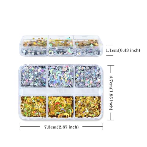 Gold Silver Nail Art Glitter Sequins Star Moon Holographic Nail Flakes - color: Style04