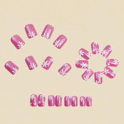 Winter Press on Nails Short Square Fake Nails Snowflake Cat Eye for 24Pcs - color: 26