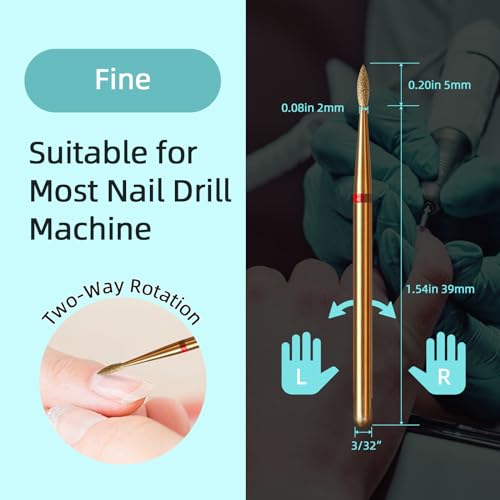 2mm Short Flame Cuticle Clean Nail Drill Bit, Titanium Series Russian Diamond Nail Bits Professional Safety Under Nail Cleaner for Cuticle Dead Skin, Electric Nails Accessories, Fine - color: 2mm Short Flame Cuticle Bit, size: Fine - F