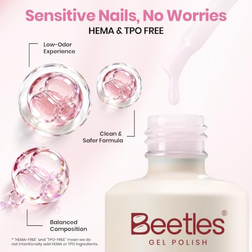 Beetles Builder Gel for Nails Pink TPO & HEMA-Free with Nail Art Brush - color: C-Petal Sheer