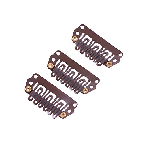 YANTAISIYU 24 pcs/lot Metal Hair Extension Clips, 28mm 6-Teeth Clips with Rubber U-Shape Snap for Hair Extension Hairpiece (Dark Brown) - color: Dark Brown, style: 28mm 24pcs U-shape