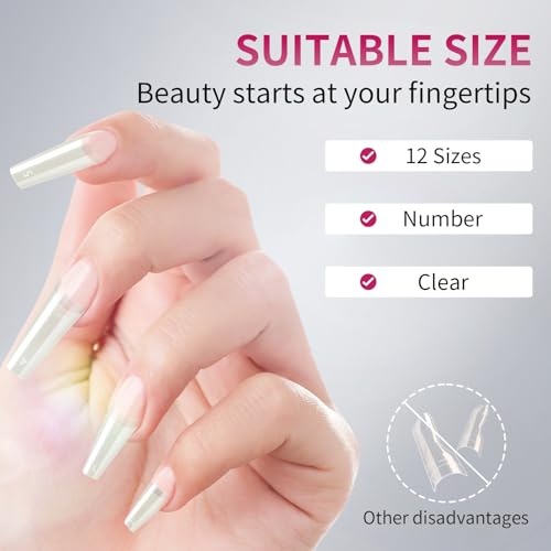 krofaue Natural Acrylic Nail Tips Square - Half Cover Coffin False Nails - color: Natural Square Coffin Half Cover