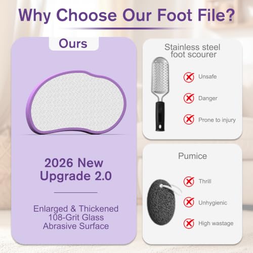 FERYES 2026 Upgrade 2.0 Nano Glass Foot File Callus Remover Wet & Dry Use - color: Purple