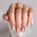 SHANGMENG Press on Nails, Almond Short 3D Rose Pink Cat Eye Nails, Soft Gel - color: Champagne Muse