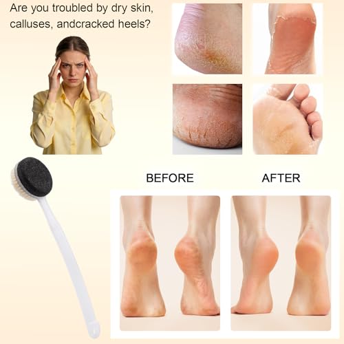 Pumice Stone Brush for Feet with 13.7" Long Handle, 2-in-1 Shower Foot Scrubber Callus Remover Pedicure Tool, Dead Skin Remover, Back Scrubber Body Brush for Shower Deep Cleansing Clear White - color: Clear White, Black Pumice Brush