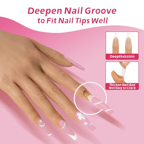 Practice Hand for Acrylic Nails, Silicone Hand, 120 Tips & Stand - color: light skin
