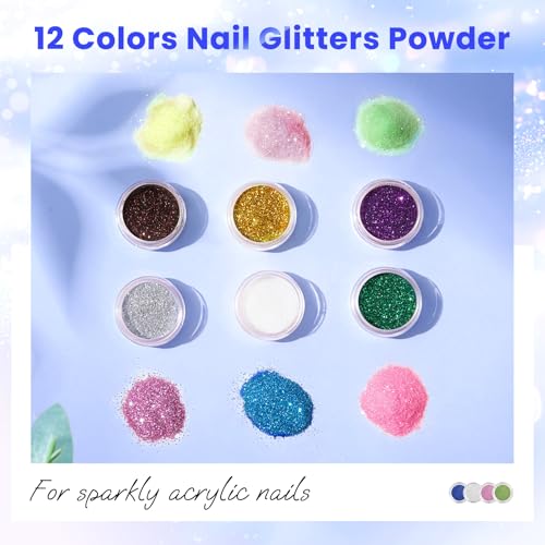 Nail Kit for Beginners, Acrylic Powder Liquid Set with Drill UV Lamp, Blue - color: Bling Blue
