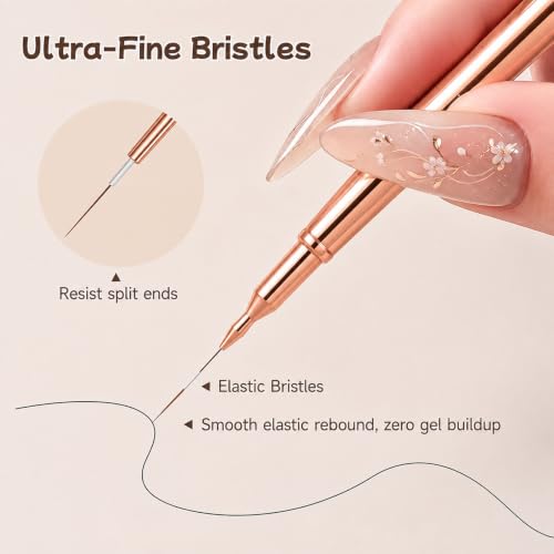 5PCS Nail Art Brushes Set, Rose Gold Gel Nail Brushes with Flat Builder Brush, Angled French Tip Brush, Detail Liner Brushes, Professional Manicure Tools for Gel Polish Application - color: Rose Gold