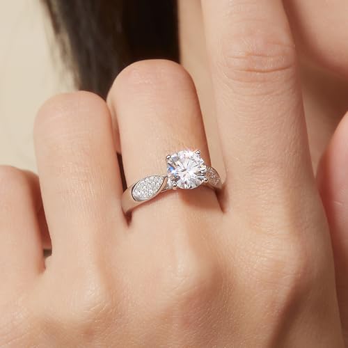 Ladies Ring-Moissanite Diamond Ring -with GRA Certificate, 925 Sterling Silver,D Color and VVS1 Clarity Grade, Plasma Cutting Craftsmanship, Suitable for Parties/Travel/Weddings/Birthd - size: 7, style: R55