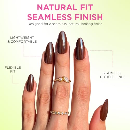 PaintLab Chrome Chocolate Brown Press On Nails, Medium Almond 30pc Nail Kit - color: Chocolate Glaze