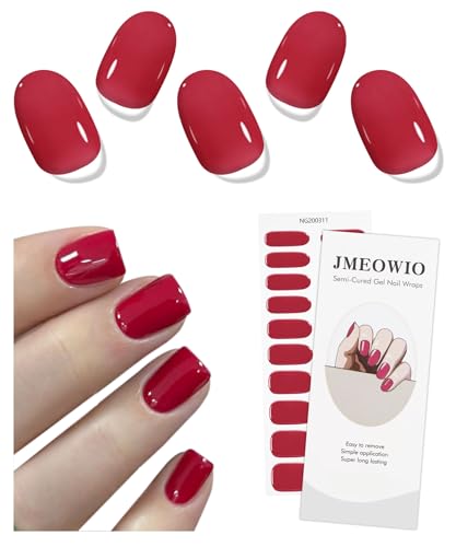 JMEOWIO Semi Cured Gel Strips Nail Art Sticker Wrap Red - color: Red