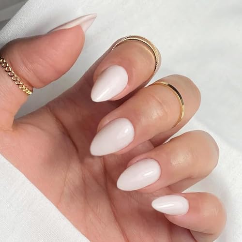 Milky White Acrylic Press on Nails Short Almond Shaped Fake Nails - color: 03-Short White