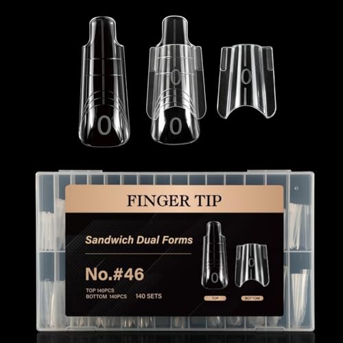 280Pcs Sandwich Dual Nail Forms 14sizes Quick Building Gel Nail Extensions-Dual Form with Reusable Top and Bottom Mold Tips (No.#46 (280Pcs)) - size: No.#46 (280Pcs)