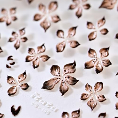 Flower Nail Stickers for Nail Art Wild Flowers Nail Art Stickers Summer Floral Brown 5D Embossed Nail Decals Self-Adhesive Nails Supply Manicure Sliders Devil Flower for Nails Decoration - color: Stickers Style7