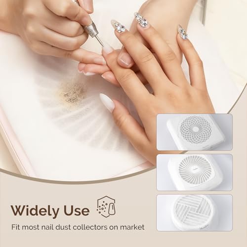 MelodySusie 200 Sheets Nail Dust Collector Filter Paper, Disposable Dust Vacuum Filter with 6pcs Sticky Back Hook for Most Nail Dust Fan Extractor Machine, Nail Tech Supplies for Salon & Home - color: White