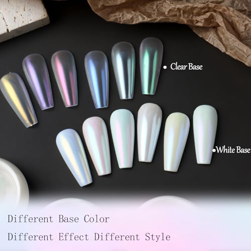12 Jars Pearl Chrome Nail Powder, Iridescent Aurora Powder - color: F-123+F-124+6pcs sponge sticks