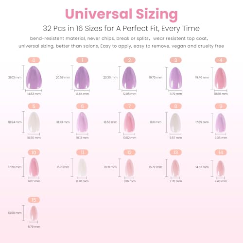 Nail Reformation Press On Nails, Pastel Party | Short Almond 16 Sizes 32Pcs - color: Pastel Party