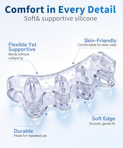 Soft Toe Spacers for Women and Men, Silicone Toe Separators with Breathable Airflow Channels, Washable Reusable Design for Daily Use, Stretching and Comfort, 1 Pair