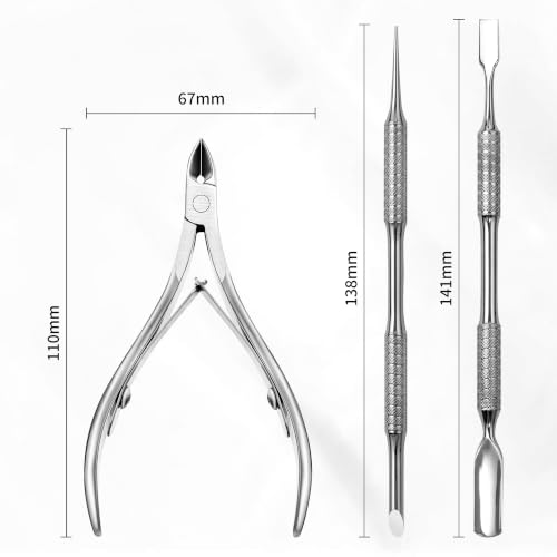 Cuticle Trimmer with Pusher Cutter, Premium Stainless Steel Cuticle Nippers Clippers, Dead Skin Remover, Professional Salon Home Manicure Pedicure Tools for Fingernails Toenails