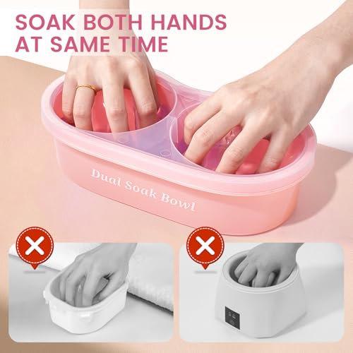 Dual Nail Soaking Bowl for Both Hands, Acetone-Proof Manicure Soak Bowl Kit - color: D1-Pink for big hands