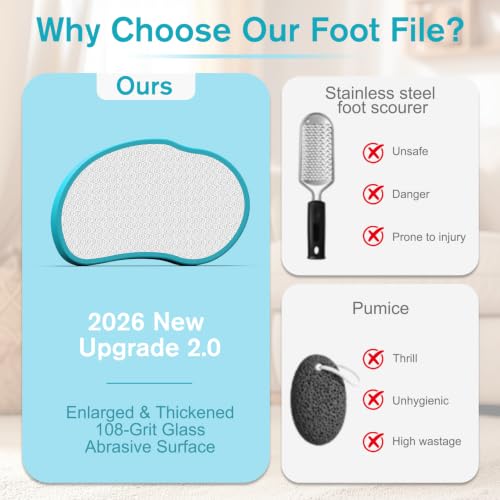 FERYES 2026 Upgrade 2.0 Nano Glass Foot File Callus Remover Wet & Dry Use - color: Blue-green