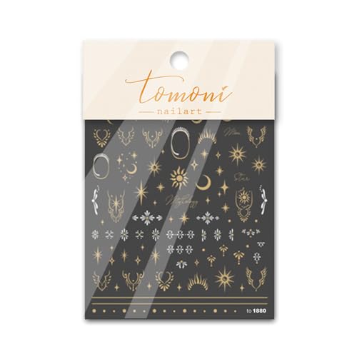 Bohemian Style Nail Art Stickers Self Adhesive - color: Gold Star & Moon