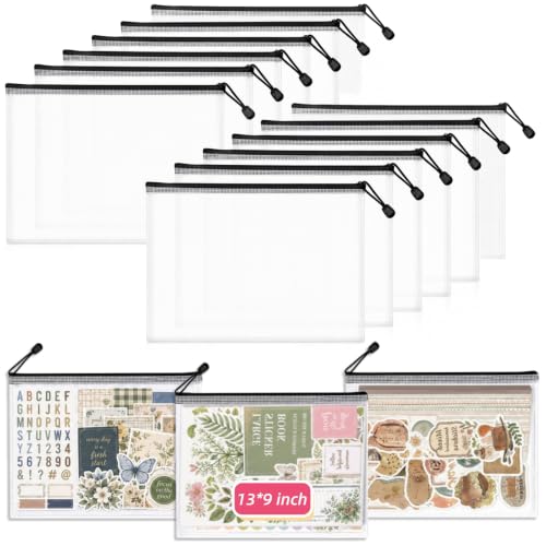 12 Pcs Sticker Storage Organizer Clear Zipper Pouches (13×9 Inches) - size: 13x9inch