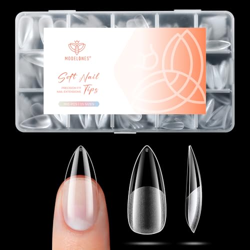 Modelones Medium Stiletto Nail Tips 360pcs Pre-etched Clear Soft Fake Nails - color: A11-Medium Stiletto
