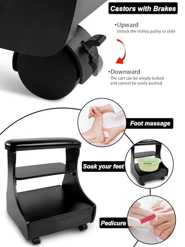 Kalolary Pedicure Foot Rest Manicure Foot Rest with Wheels PU Leather - color: All Black