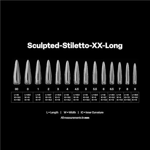 Apres Gel-X Sculpted Box of Nail Tips, 14 Sizes 00-9, Soft Gel Tip Box (210pcs) (Sculpted Stiletto Extra Extra Long, 210)