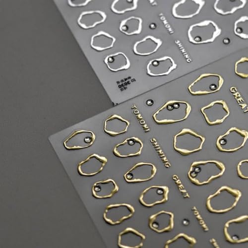 2 Sheets Gold Silver Nail Stickers 5D Self-Adhesive Nail Sticker for Nail Art with Rhinestones Design Gold Irregular Geometric Manicure DIY Accessories for Women - color: 10