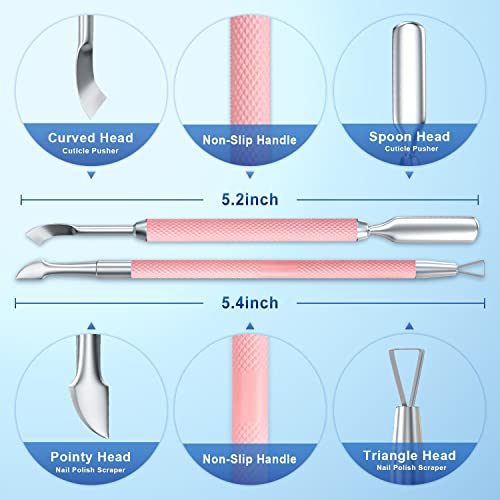 2PCS Pink Cuticle Pusher Tool and Scraper Nail Pusher - color: Pink