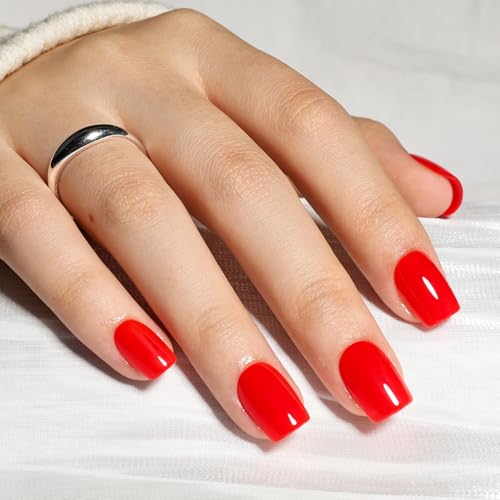 Red Press On Nails - Classic Red Short Square Fake Nails - color: 4B - ClassicRed