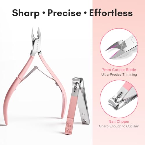 Makartt Pink Cuticle Trimmer Set with 2 Pushers, Nail Clipper & Nipper - size: Cuticle Tools-4pcs