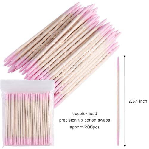 200pcs Pointed Tip Cotton Swabs with Wooden Sticks - color: Pink
