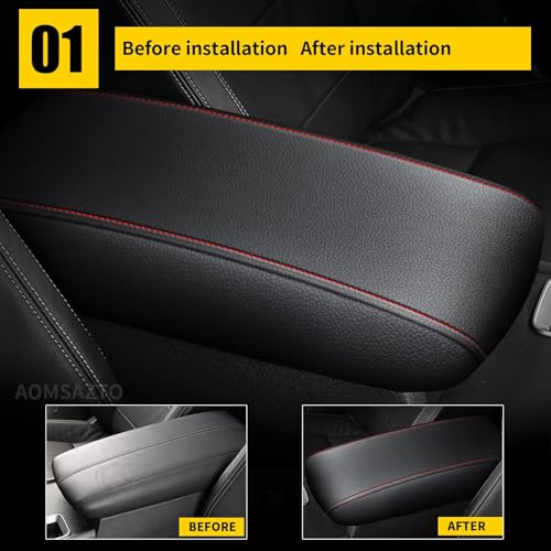AOMSAZTO Armrest Console Covers for 2013-2018 Nissan Altima Red Stiches - color: Black with Red Stiches, size: 2013-2018
