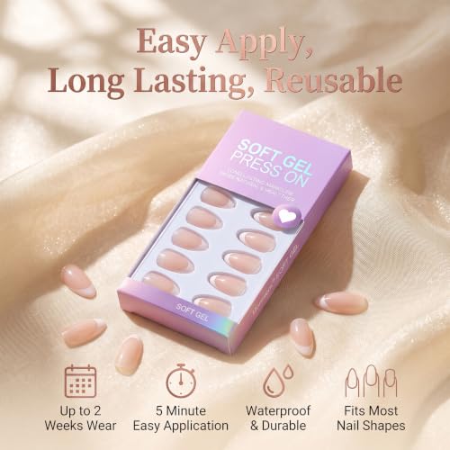 Press on Nails Short French Tip Almond Acrylic Press On Fake Nails 32pcs