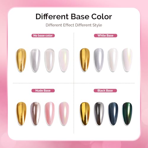 MelodySusie 4Pcs Chrome Nail Powder for Gel Nails - color: White Aurora Gold Silver
